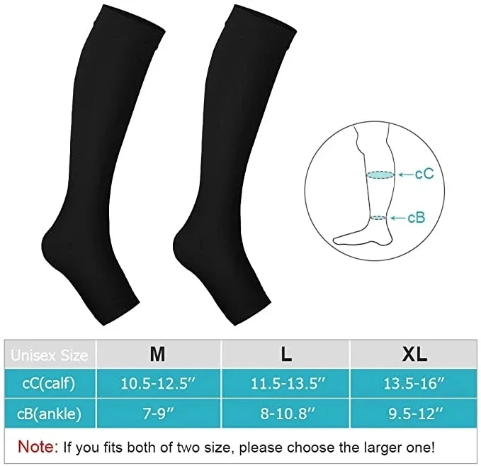 Medias médicas de compresión para pantorrilla, medias de presión graduadas para dar forma a las venas varicosas, medias elásticas con punta abierta hasta la rodilla, S-XL