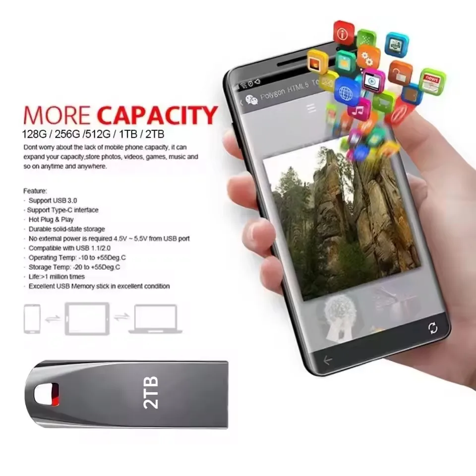 2TB USB 3.2 Metal Flash Drives High Speed Pendrive 1TB Portable Usb Drive Waterproof Memoria Usb Flash Disk Upgraded New