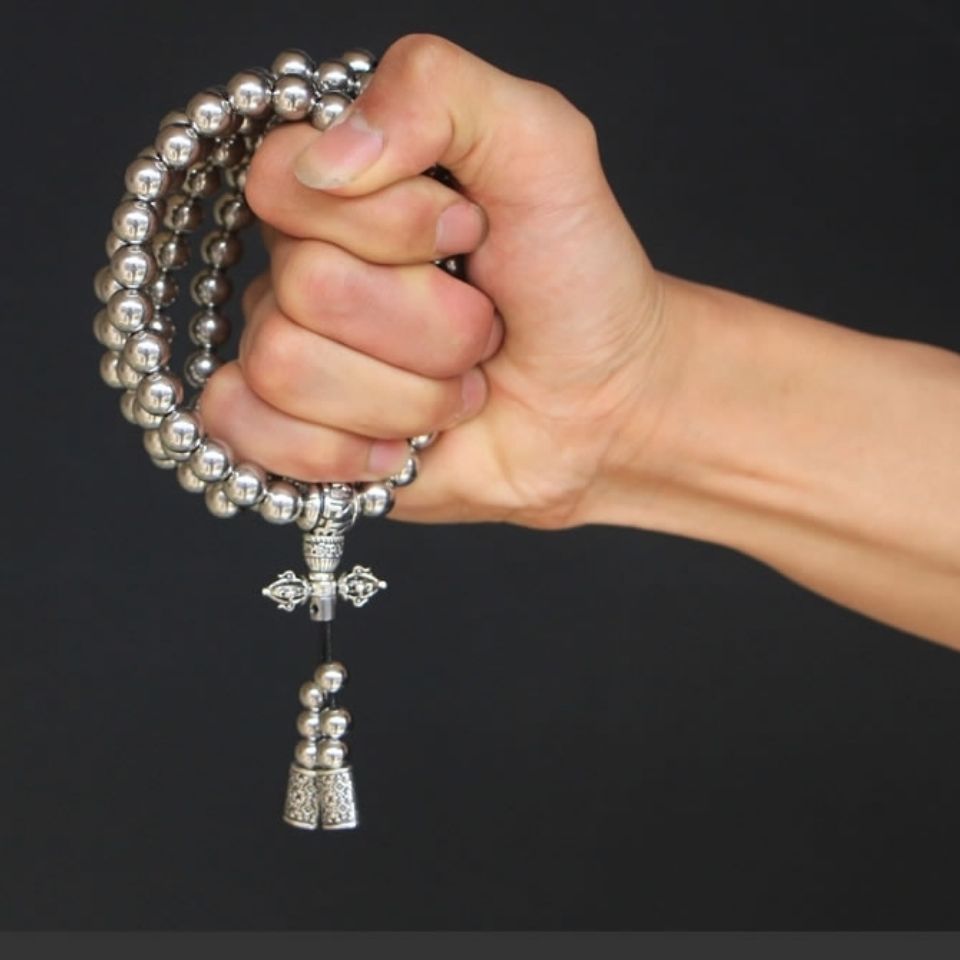 Pulseira e Colar de Aço Titânio para Homens, Corrente, Grânulos de Oração, Autodefesa, Cintura Fé, Pingente Cruz Buda, Gadgets, Presentes Jóias