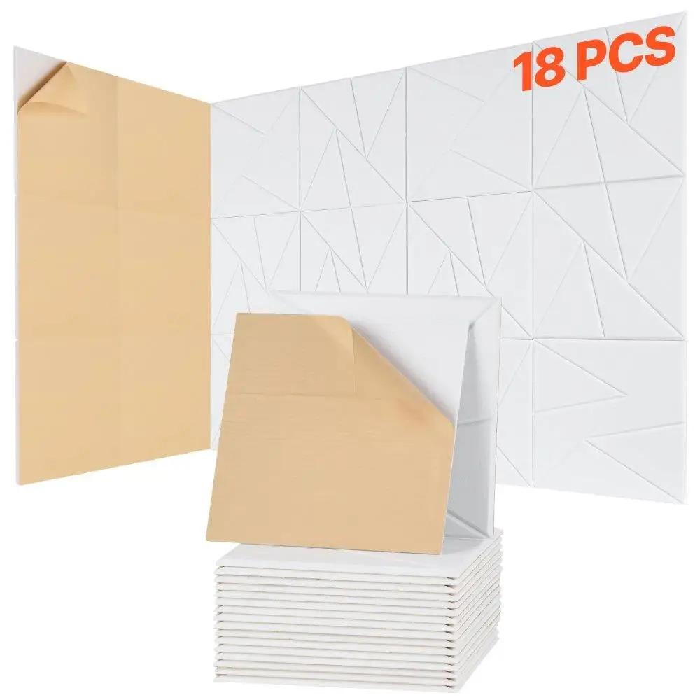 Acoustic Wall Panels 18 Pack Self Adhesive Soundproof Foam Tiles White 11.8x11.8inch Decorative Wall Treatment