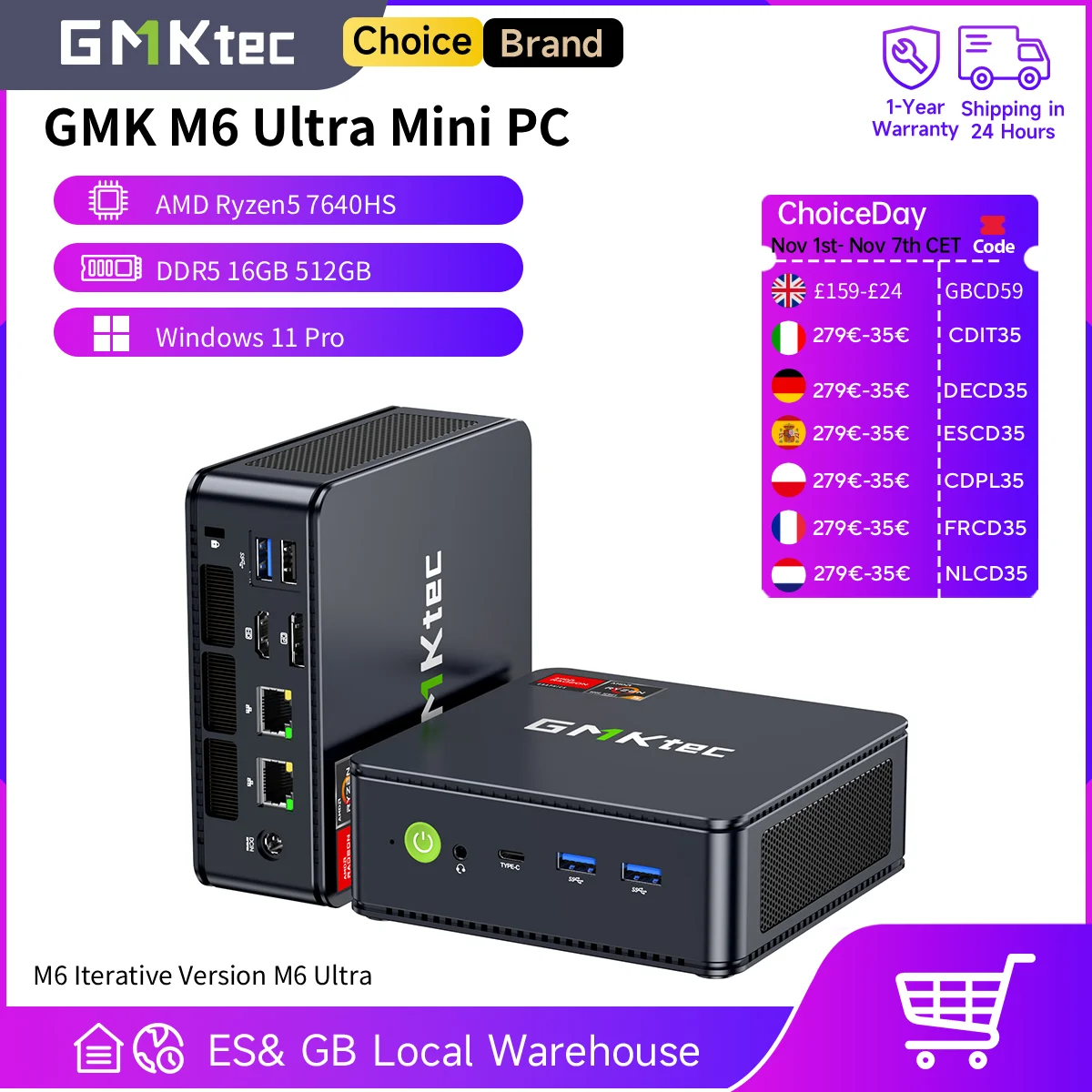 GMKtec M6 Ultra Mini PC AMD Ryzen5 7640HS Desktop Computer 16GB RAM 512GB PCIe3.0 SSD Windows 11 Pro Micro PC with Dual 2.5G LAN