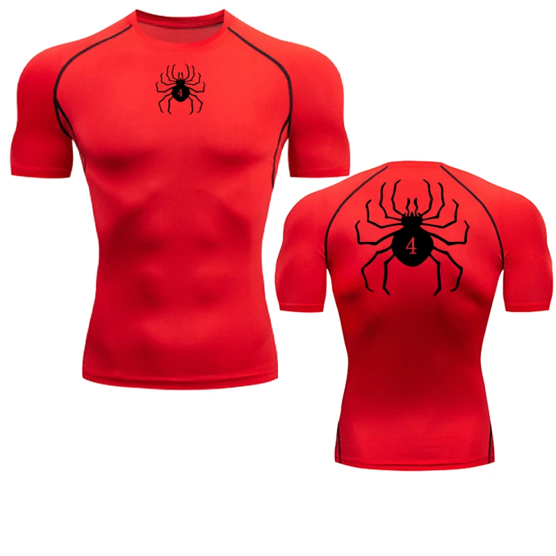 Spider พิมพ์เสื้อสําหรับชายออกกําลังกายฟิตเนส Undershirts แขนสั้นแห้งเร็วเสื้อยืดกีฬา Tops กีฬา
