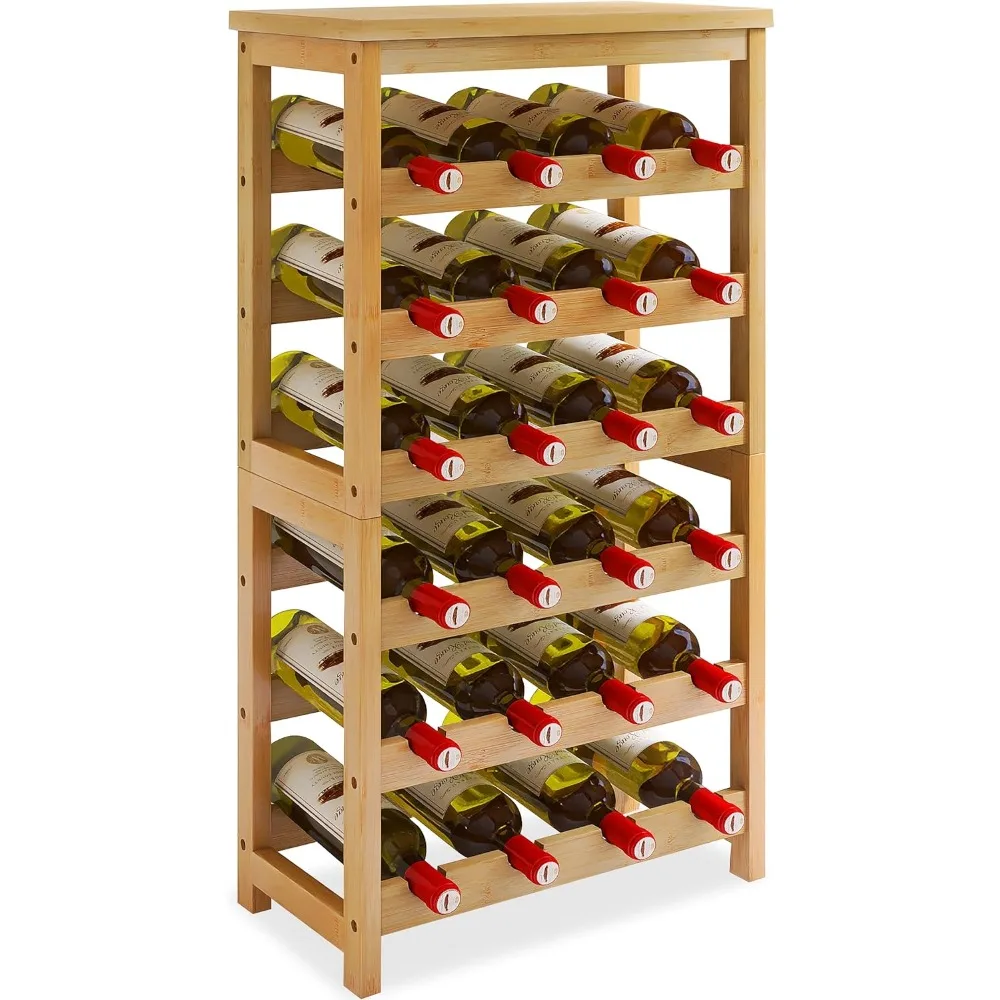 Portabottiglie da pavimento per 24 bottiglie con ripiani Portabottiglie in bambù Organizzatore indipendente per bottiglie di vino a 6 livelli per cucina naturale