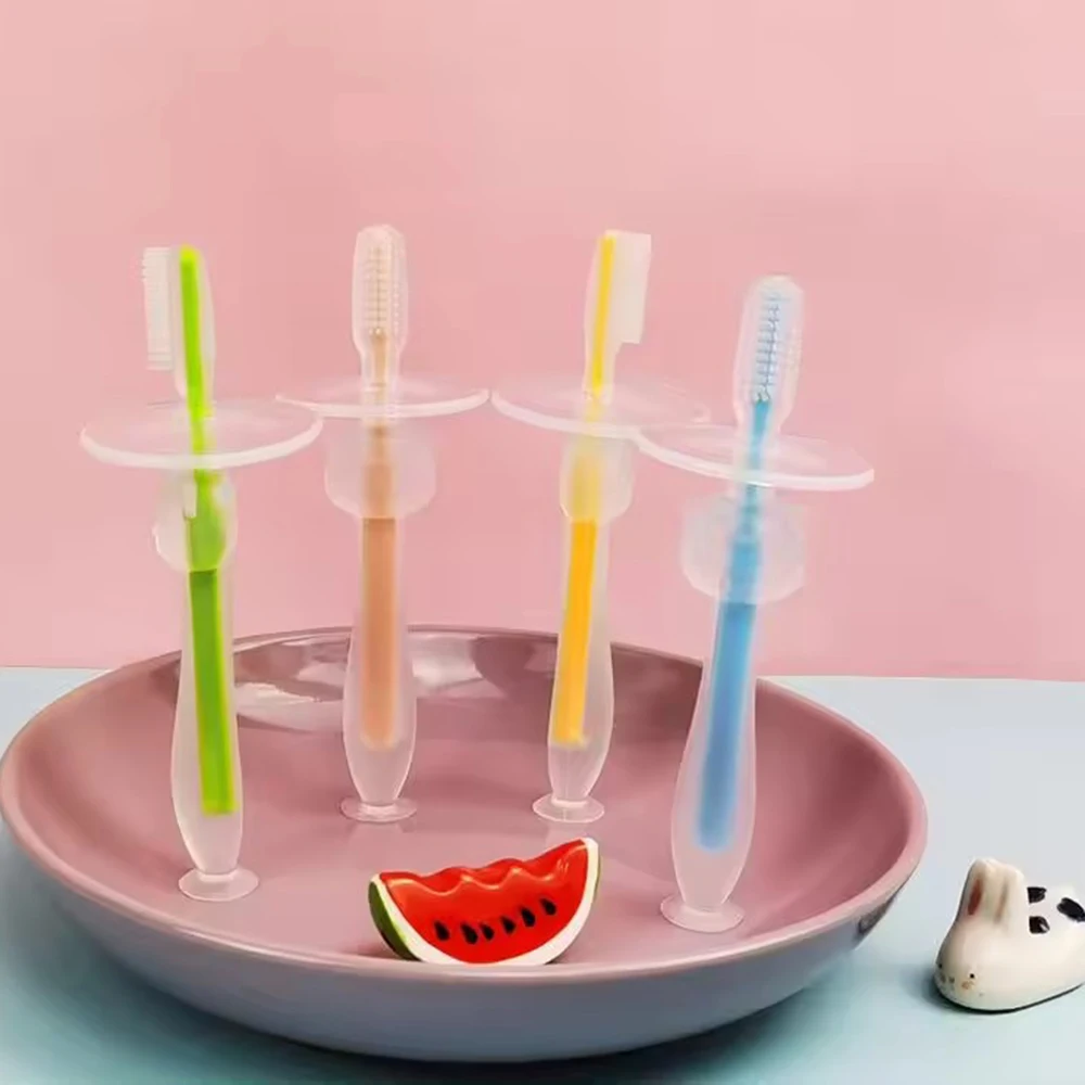 1 ST 100% Food Grade Zacht Handvat Flexibele Siliconen Rubber Bijtring Baby Training Baby Tandenborstel Fabriek Prijs