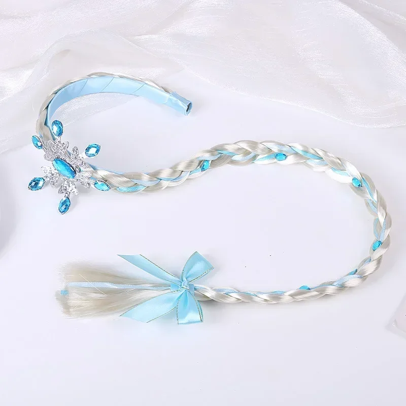 Peruca congelada trança princesa hairband menina elsa floco de neve azul rosa bandana acessórios para o cabelo rainha cocar bebê meninas tecelagem