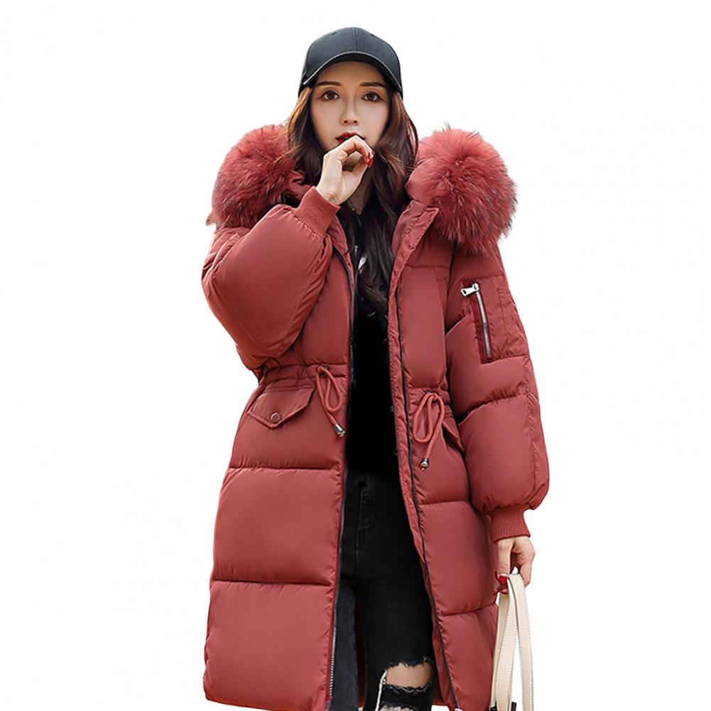 Wintermantel Daunenmantel Jacke Damen Pelz Pelzkapuze Verdickter gepolsterter Kordelzug Taille Reißverschluss Mittellanger Baumwollmantel