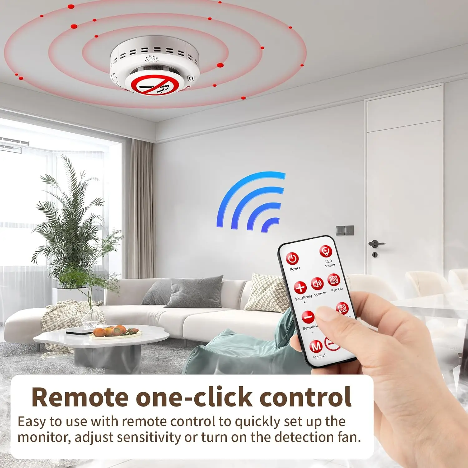2in1 Cigarette Detector with Remote Control, Vaping and PM2.5 Alarm with Voice Reminder, Tobacco Control Guard Environmental