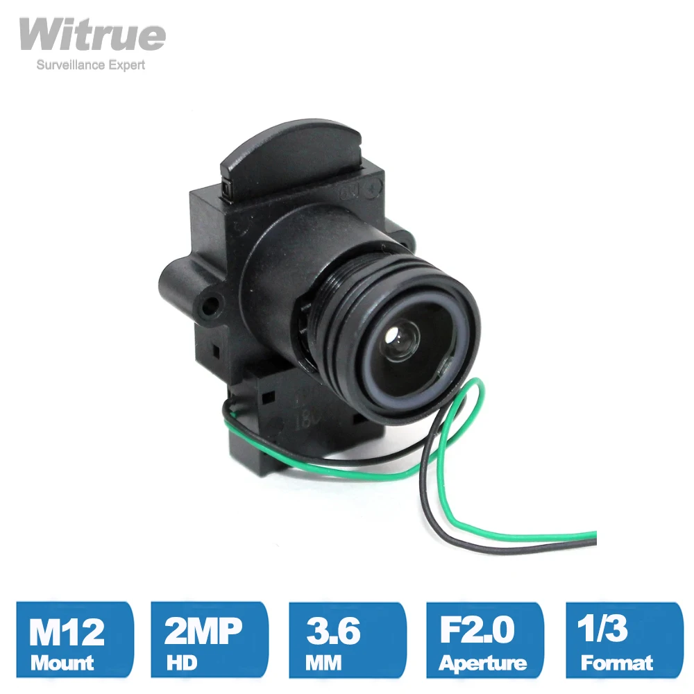 Объектив Witrue Cctv, 3,6 мм, 2 МП, M12, 1/3 дюйма, формат F2.0, диафрагма 90 градусов с ИК-вырезом для камер видеонаблюдения