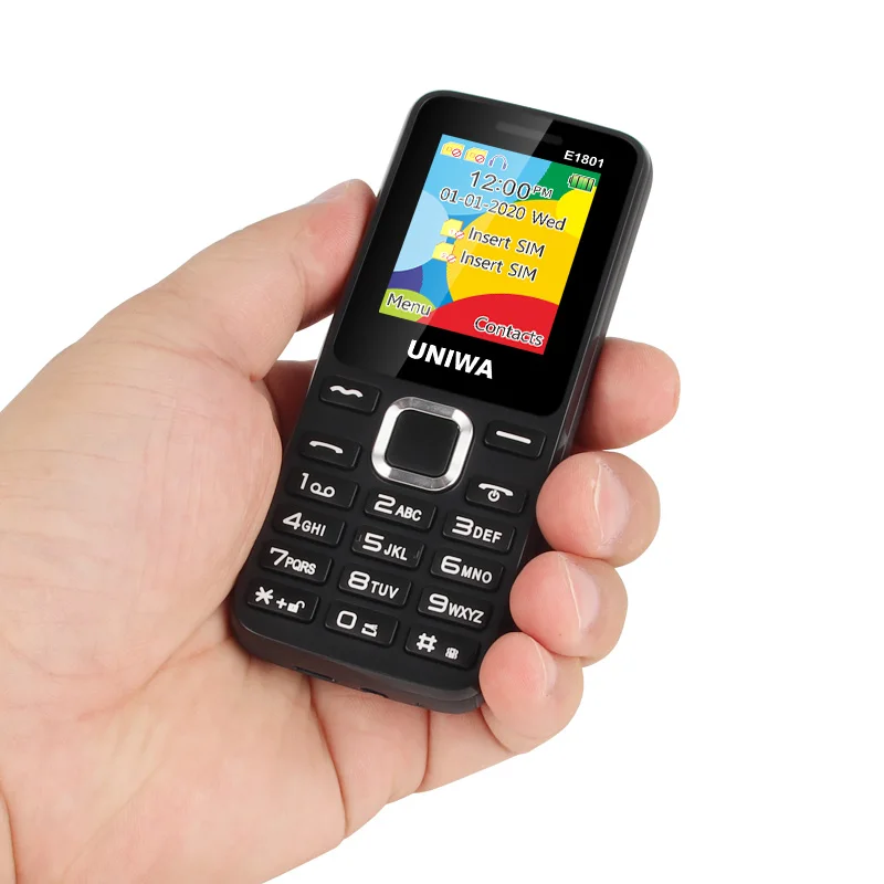 UNIWA E1801 Característica Teléfono con Pantalla de 1,77 Pulgadas Batería de 800mAh Doble SIM Radio FM Teléfono Celular para Hombre Elder Soporte Expansión TF