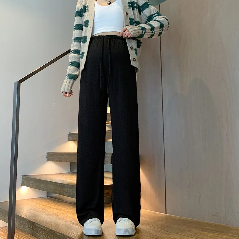 Neue Umstands hose Frühling, Herbst und Sommer Hose mit weitem Bein ohne Bauchs tütze Kordel zug gerade Hose mit weitem Bein