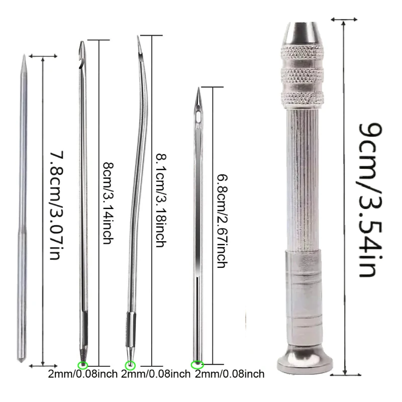 Lederen naainaaldenset, set bevat zilveren lederen naaipriem, 4-delige naald geschikt voor lederen canvas tent