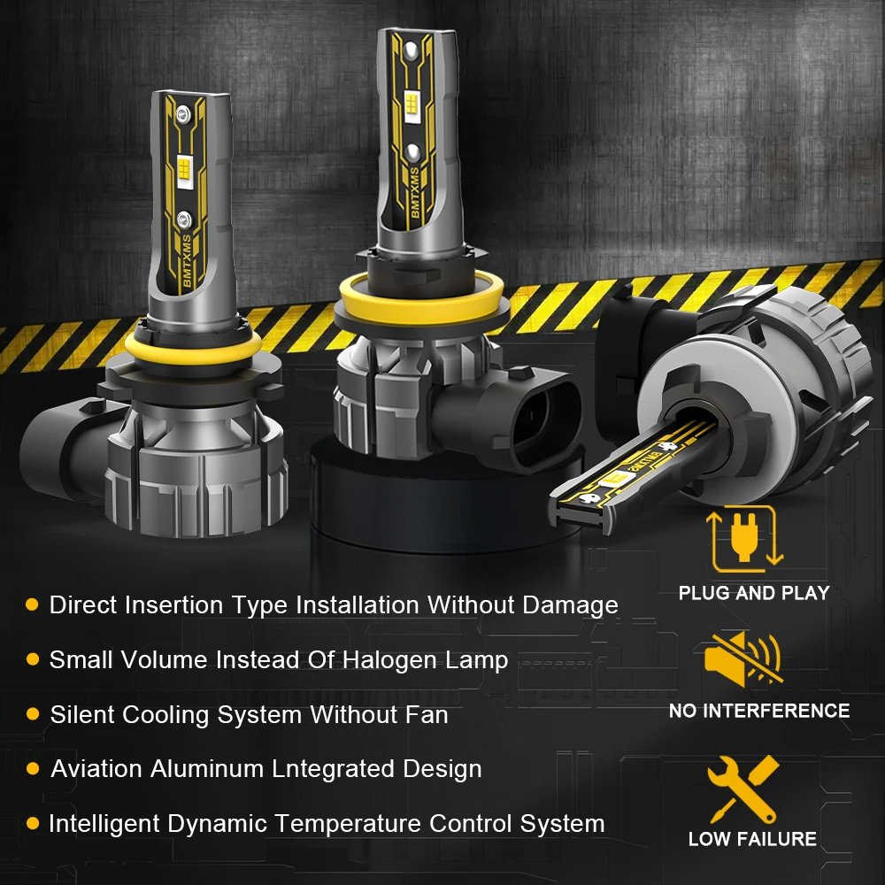 BMTxms 2 peças canbus h11 h8 lâmpadas led de neblina 9006 hb4 hb3 9145 h10 h16 h27 880 881 led csp drl lâmpada de carro branco amarelo e2 12000lm