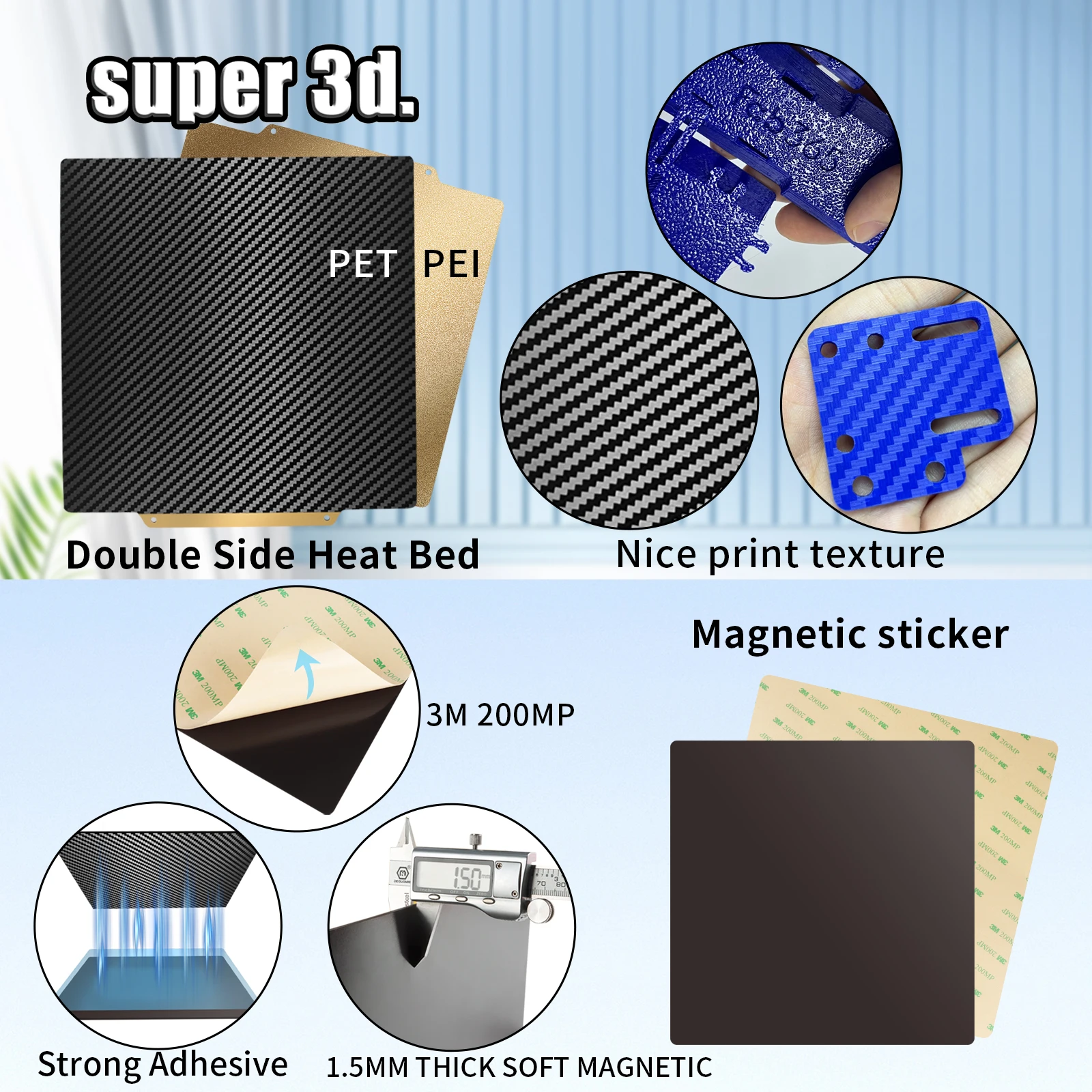 Mặt Đôi PET + PEI Lò Xo Thép PEI Từ Xây Dựng Tấm 180/220/235/310/350 Làm Nóng giường 3D Máy In Ender 3 Nâng Cấp Ender5