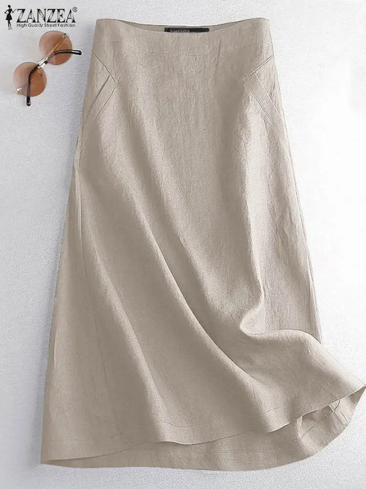 ZANZEA-Falda Midi informal para mujer, falda de cintura alta a la moda para fiesta y trabajo, Vestido de gran tamaño
