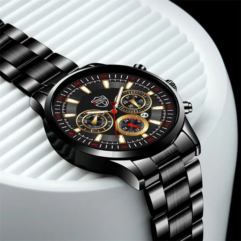 Reloj de pulsera de cuarzo de acero inoxidable para hombre, cronógrafo de pulsera de cuero luminoso con fecha informal, de negocios, a la moda