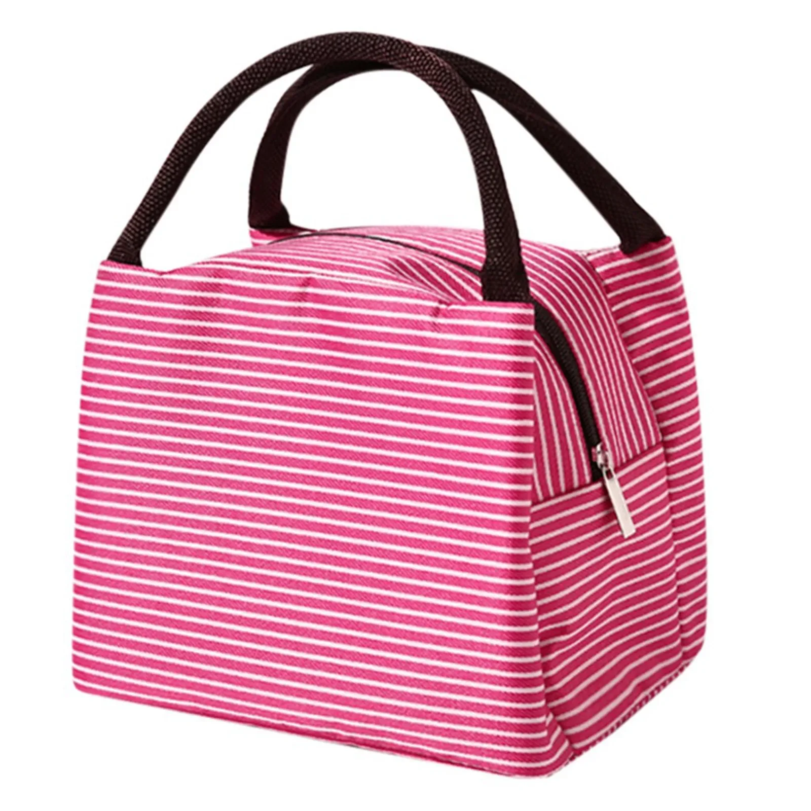 Bolsa de almuerzo cuadrada portátil multicolor, lavable, a rayas, reutilizable, con aislamiento de pelusa, bolsa Bento