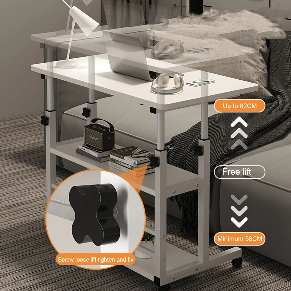 Small Office Desk Adjustable Height Side Mobile Stand Up Desk with Wheels  Portable Rolling Desks Laptop Computer Bedside