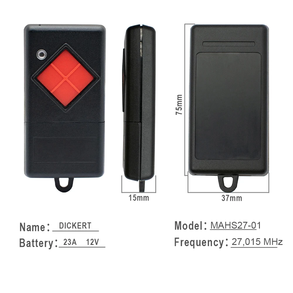 Dickert MAHS27 MAHS27-01 MAHS27-04 27.015MHz Garage Door Remote Control 27MHz Gate Keychain