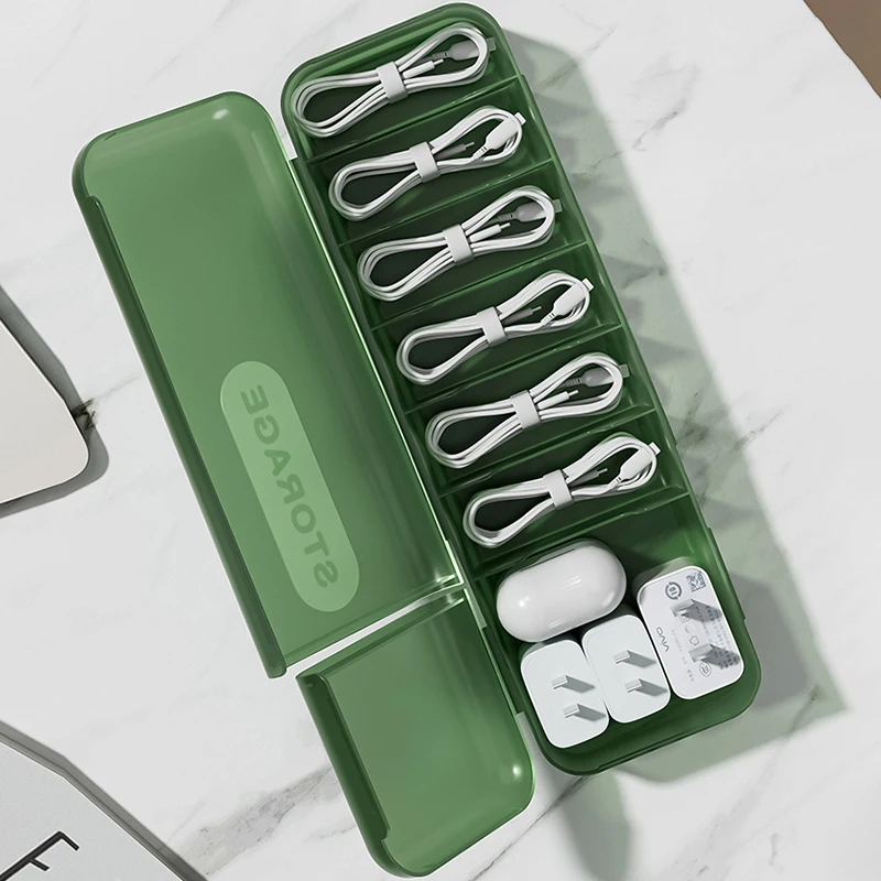 Caja de almacenamiento de cables de datos cubierta de escritorio, herramienta de clasificación de cables de carga de energía, caja de almacenamiento de cargador, diga adiós a desordenar