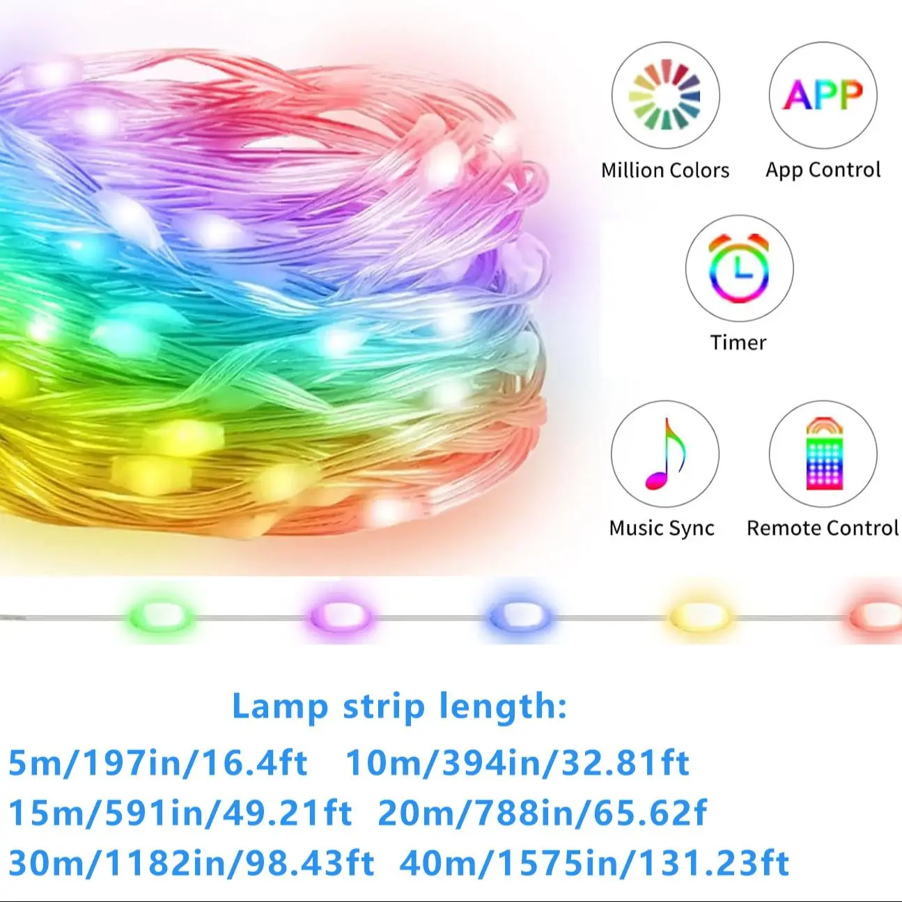 Stringa LED RGB 20m 10m 5m FAI DA TE Smart IC APP Bluetooth Luci fiabesche remote Dreamcolor Garden Party Natale Decorazioni di nozze