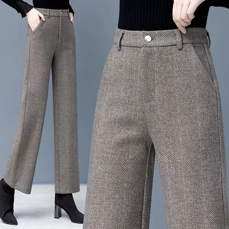 Women Woolen Loose Wide Leg Pants Korean High Waist Baggy Solid Wool Blend Pantalones Fall Winter New Straight Calcas Feminina