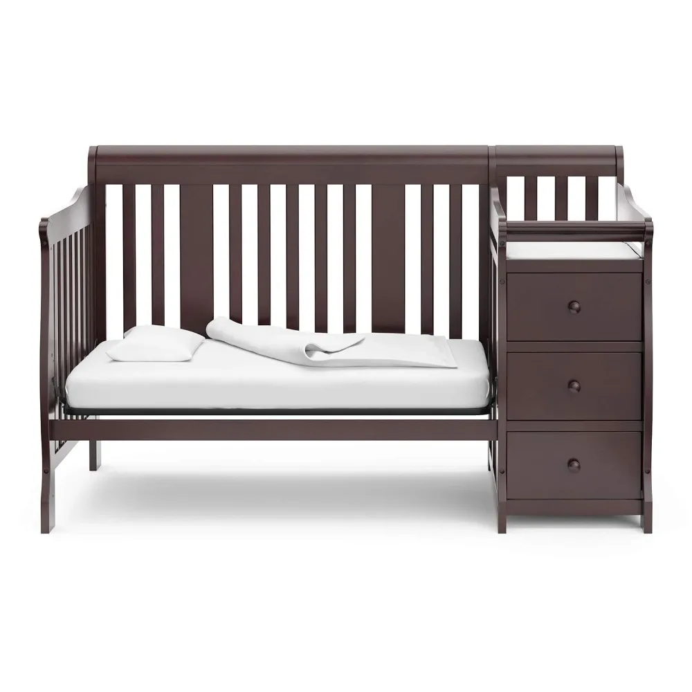 portofino 5-in-1 Convertible Crib and Changer (Espresso) – Crib and Changing -Table Combo with 3 Drawers