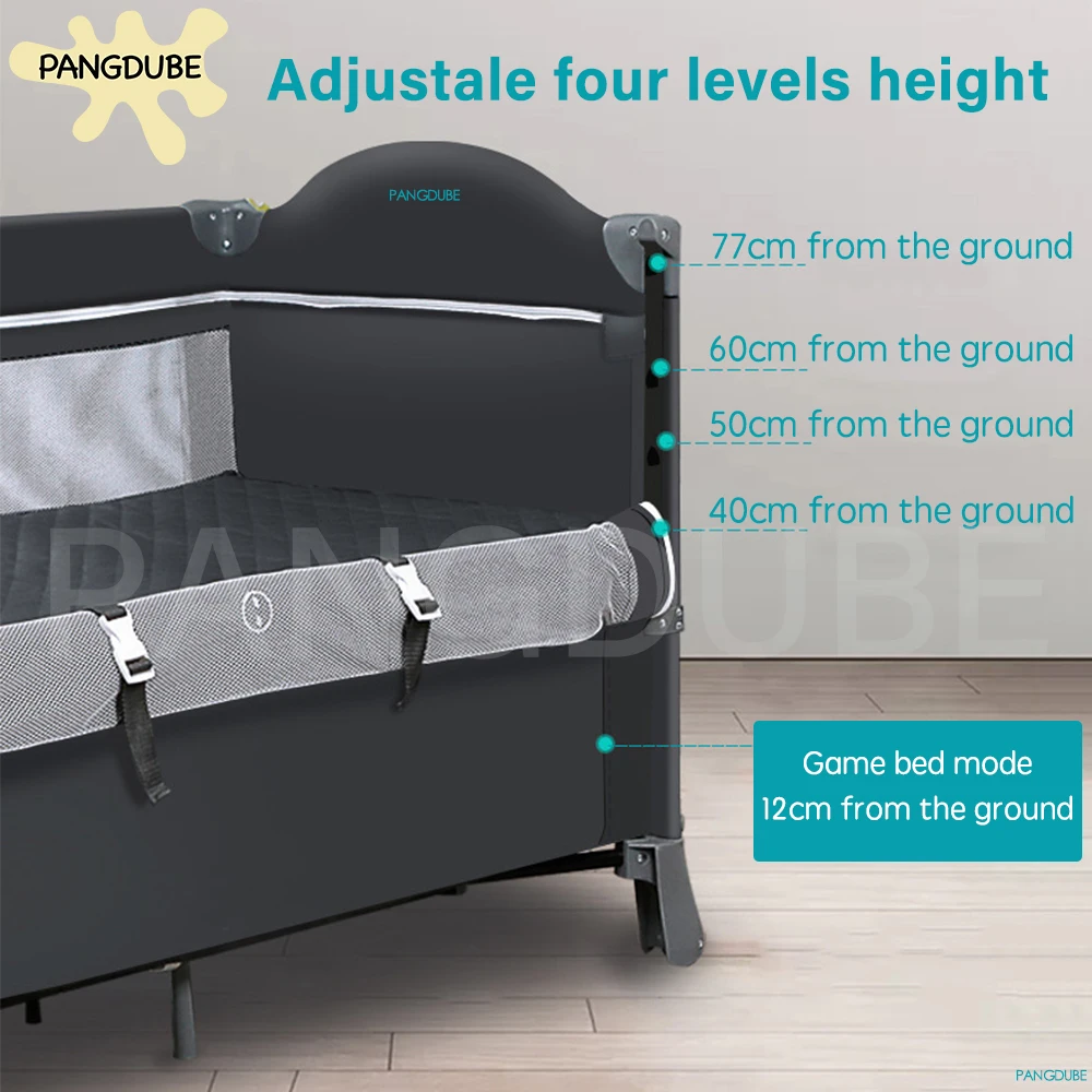PANGDUBE Berceau pliable 4 en 1 pour bébé de 0 à 3 ans, lit multifonctionnel avec bascule, Table à langer pour bébé, parc pour bébé, assemblage gratuit