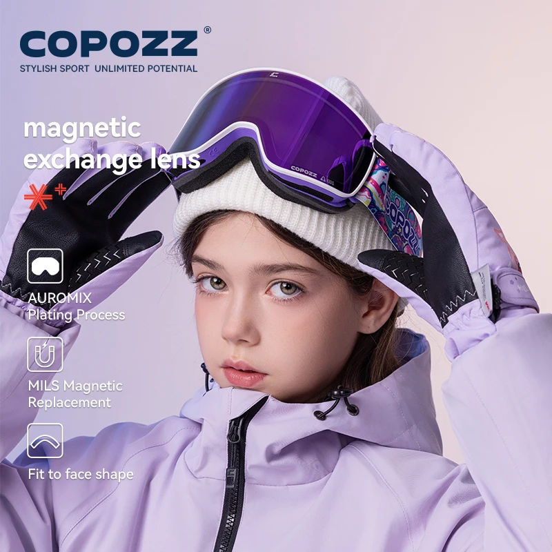 COPOZZ магнитные детские зимние лыжные очки 2s быстросменные двухслойные лыжные очки противотуманные очки для сноуборда для детей