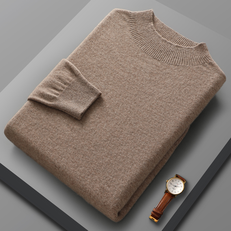 Nueva moda, jersey de lana de 100% para hombre, suéter de cuello medio alto, suéter de punto de Color sólido cálido para otoño e invierno, Top informal de negocios