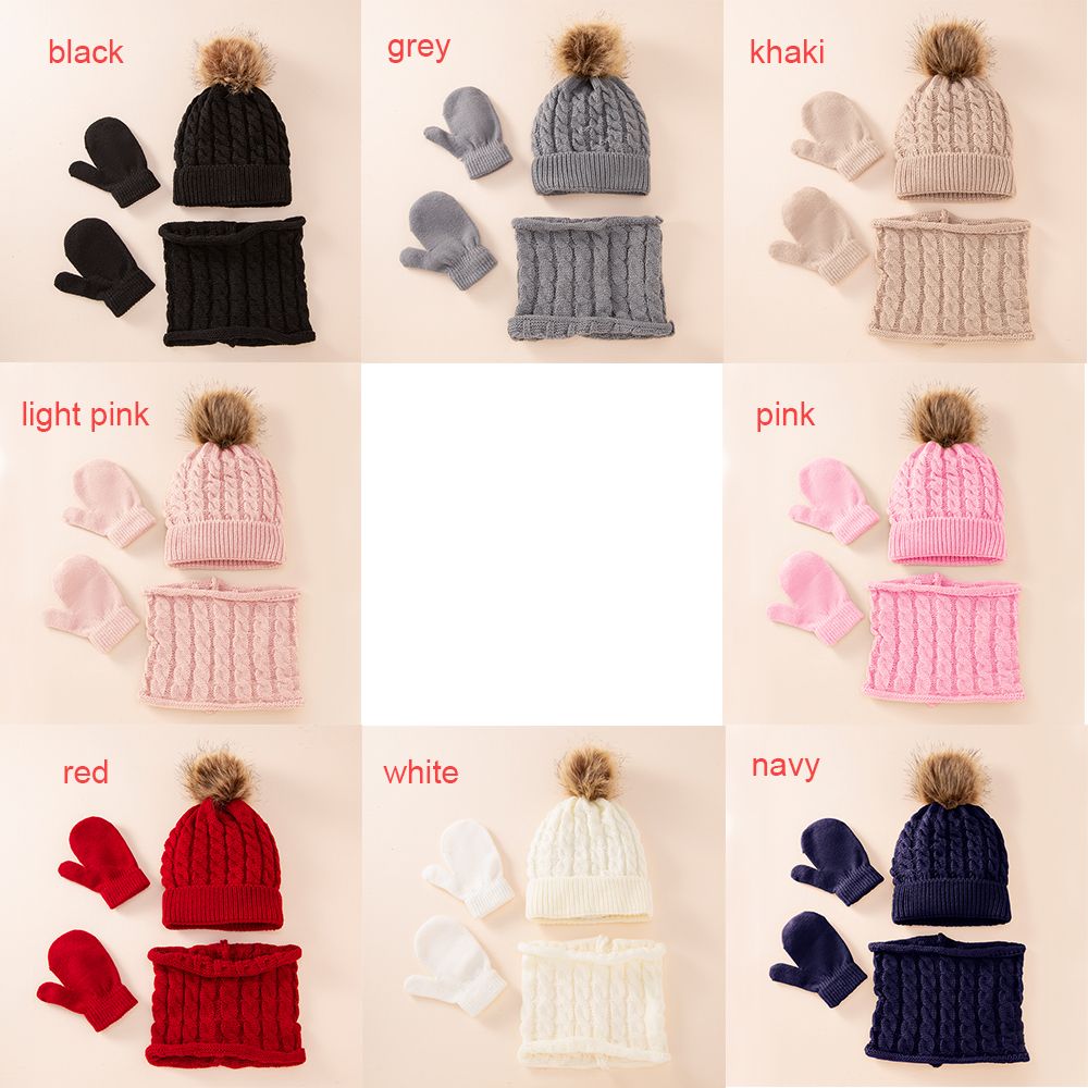 3 pçs/set bonito bebê chapéu cachecol luvas conjunto cor sólida algodão bonés inverno quente acessórios para crianças 0-3 anos meninos meninas crianças
