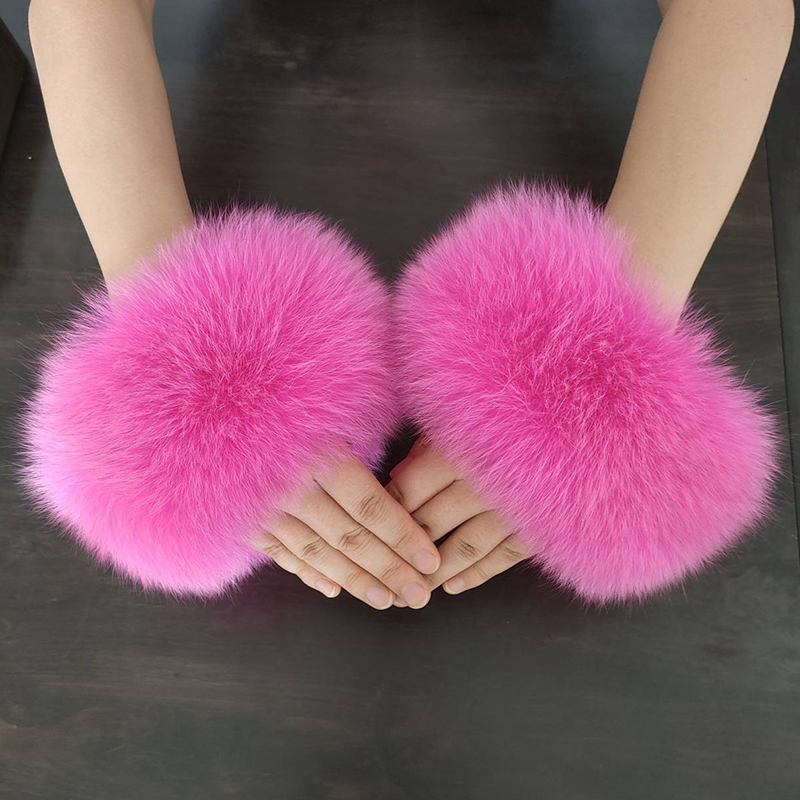 Muñequeras de piel de zorro 100% para mujer, pulsera peluda de zorro auténtica, pulsera de piel esponjosa, accesorios cálidos para el brazo, calentador de tobillo, invierno