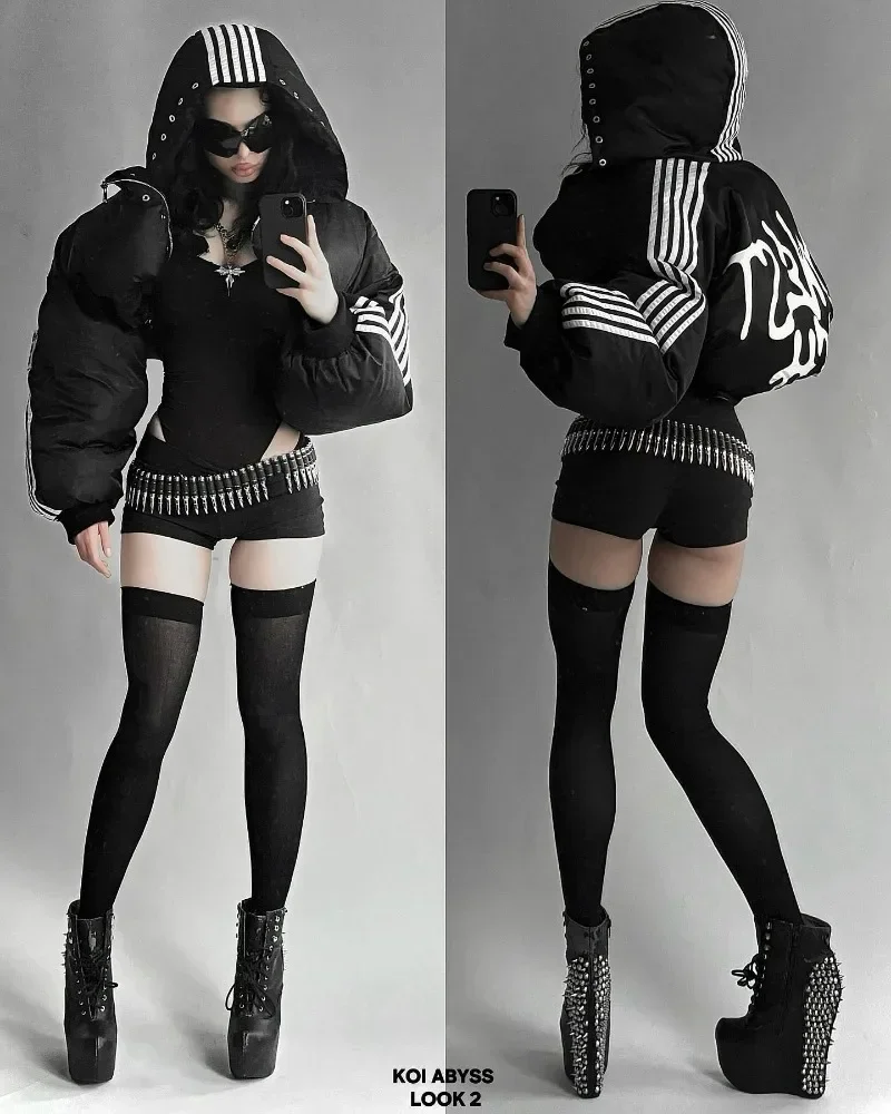 Harajuku rua hip hop listrado solto zíper jaqueta quente algodão-acolchoado jaqueta goth moda personalidade jaqueta para homem e mulher