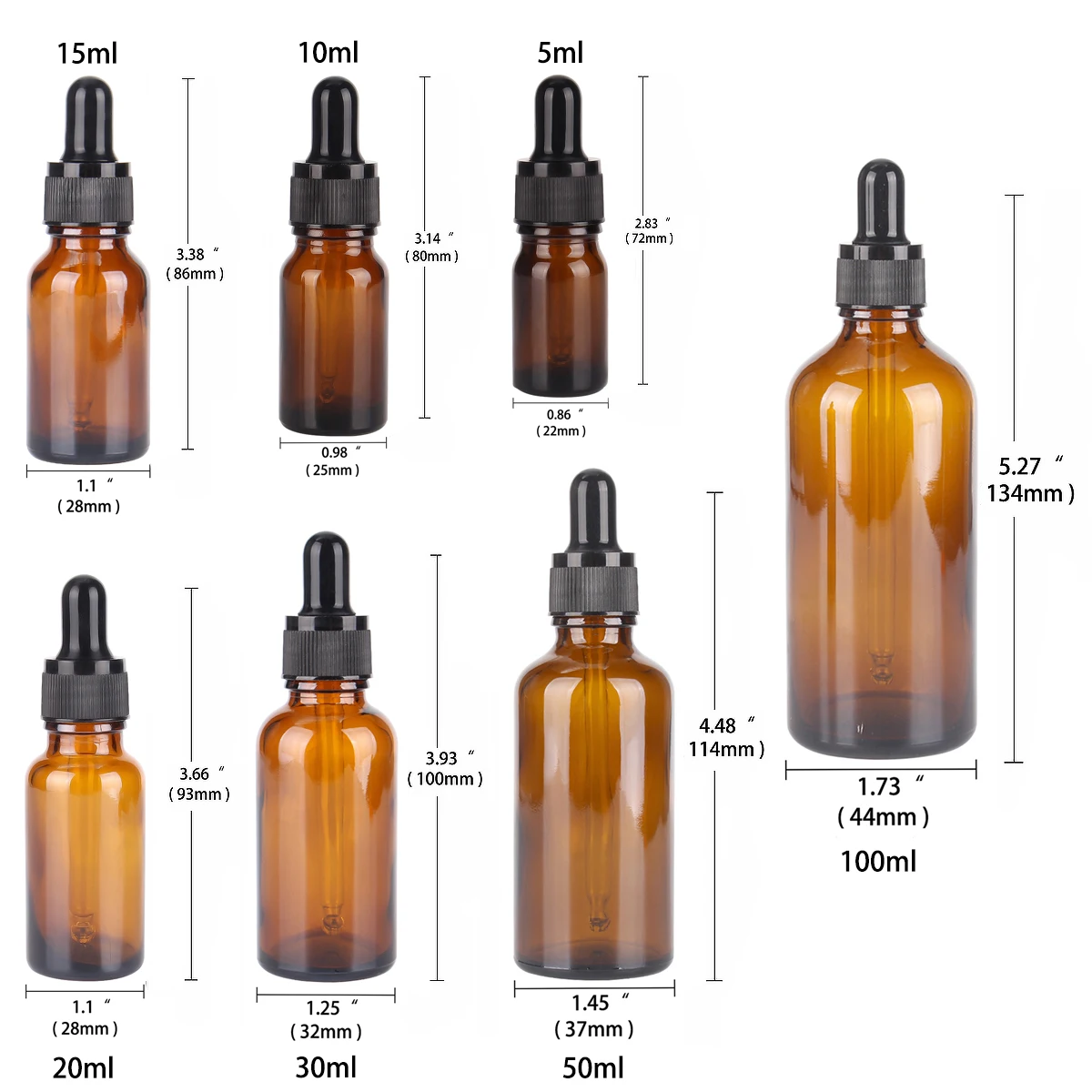 6/12/24 Cái 5Ml 10Ml 15Ml 20Ml 30Ml 50Ml 100Ml hổ Phách Kính Ống Nhỏ Giọt Chai Với Kính Pipet Cho Mỹ Phẩm Nước Hoa Tinh Dầu