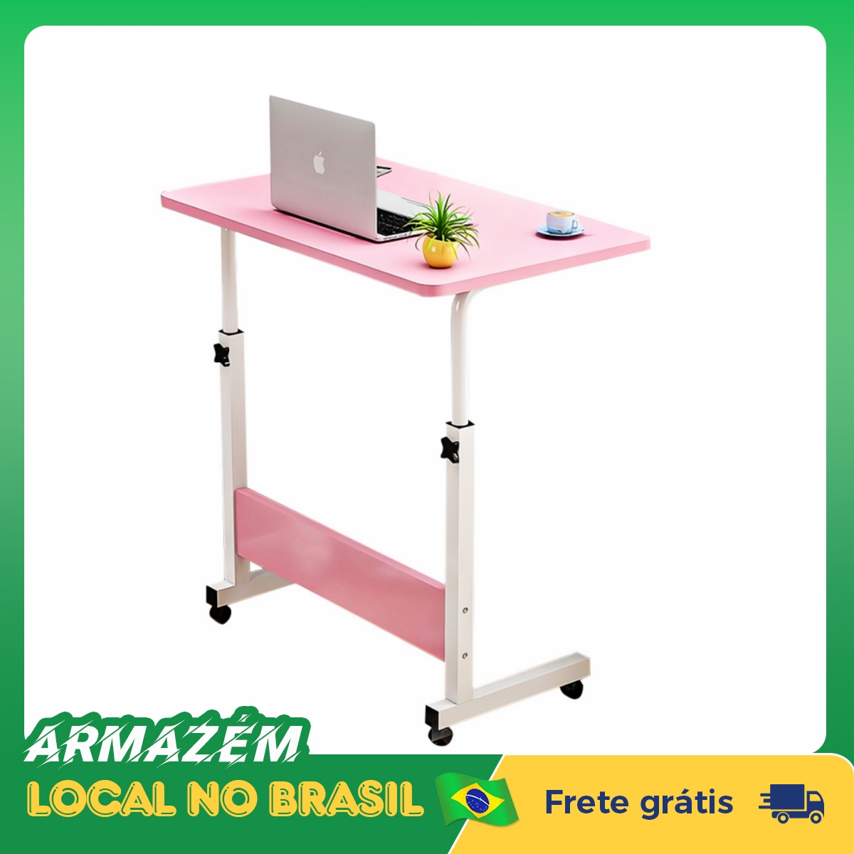 Mesa ajustável para laptop com rodas, mesa giratória para computador ao lado do sofá-cama, mesa elevatória para laptop, mesa lateral