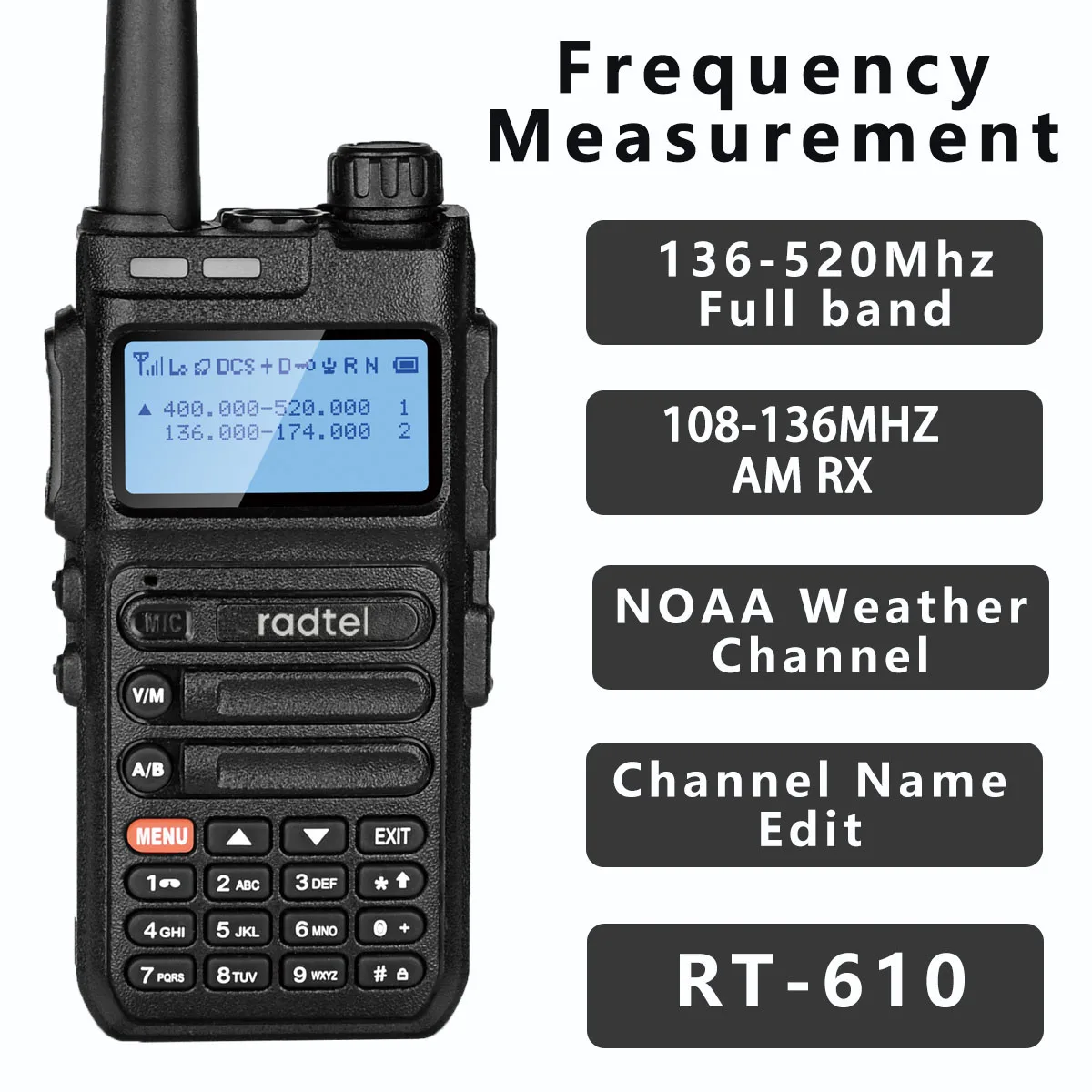 Radtel RT-610 136-520mhz 108-136mhz am rx Vollband Walkie Talkie Ham Zwei-Wege-Radiosender Langstrecken-Amateurfunk vox noaa