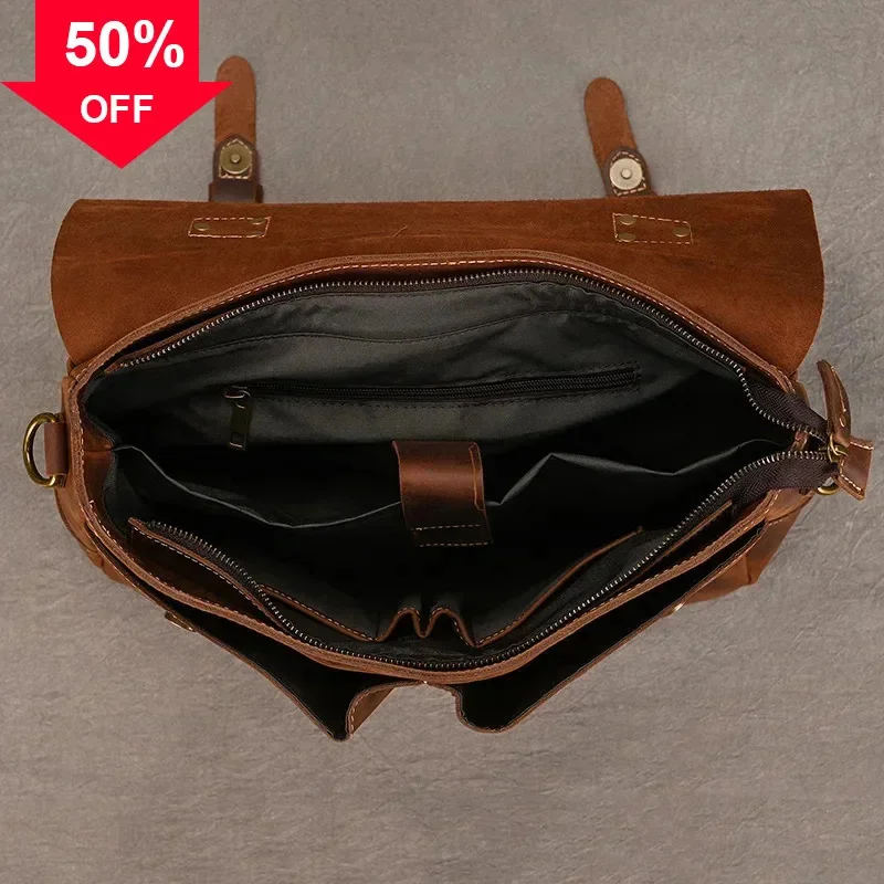 Newsbirds Cowhide กระเป๋าเอกสารผู้ชายหนังแท้ A4 แฟ้มเอกสารกระเป๋าถือชายแล็ปท็อปไหล่กระเป๋าคอมพิวเตอร์ธุรกิจ