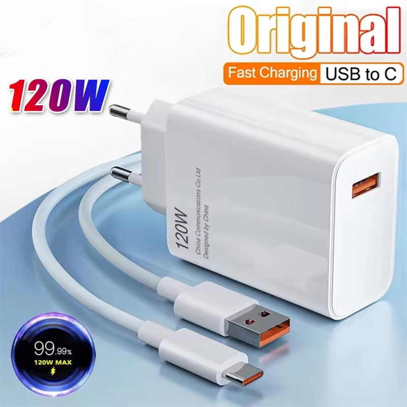Оригинальное сверхбыстрое зарядное устройство 120 Вт QC 5,0, вилка европейского стандарта, кабель типа C 6A для IPhone Pro Max, Samsung, адаптер для быстрой зарядки
