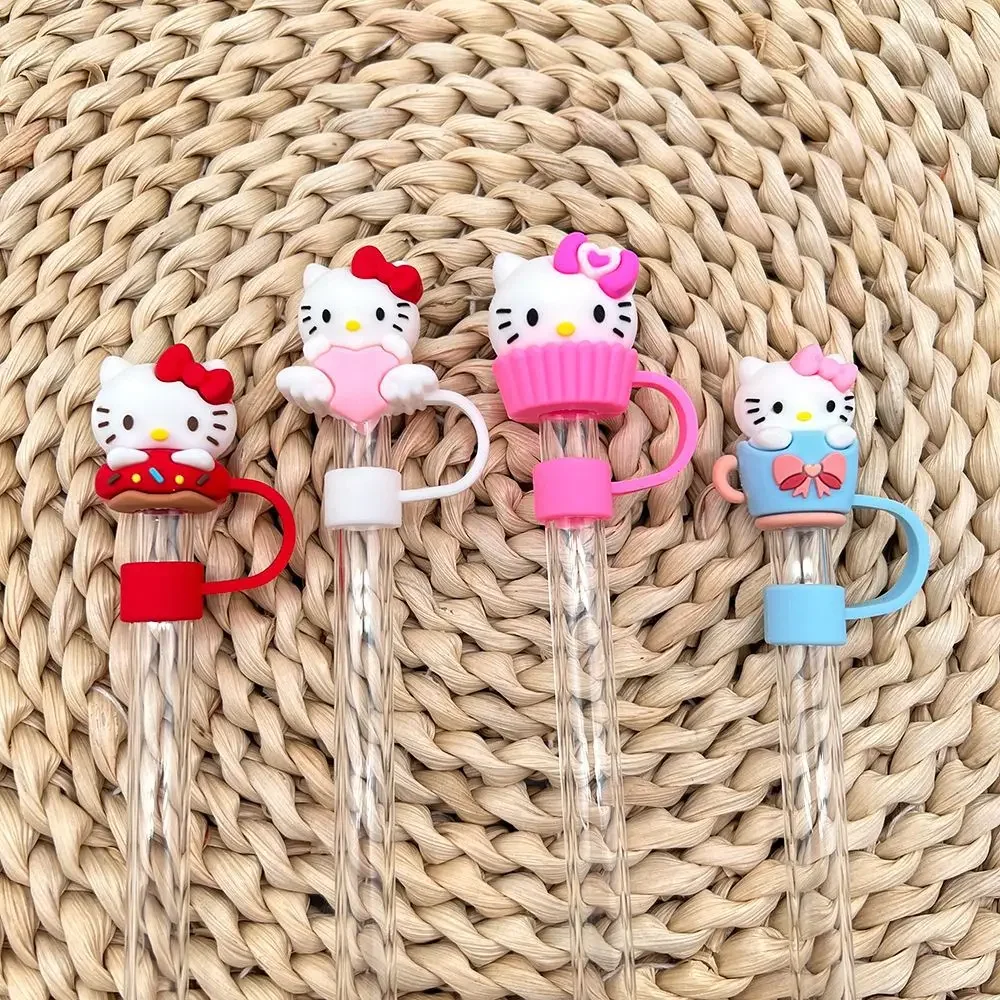4 Stück 10 mm HelloKitty Stroh-Abdeckkappe, staubdicht, wiederverwendbar, Strohspitzen, Deckel für Stanley Cup, auslaufsicher, staubdicht, Strohhalme-Abdeckung
