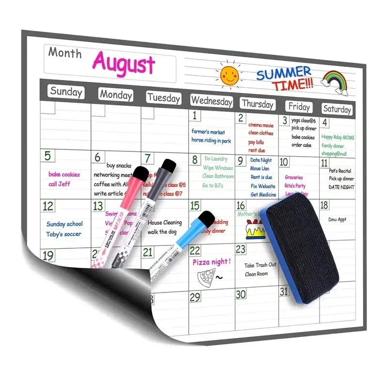 1 Set di calendario cancellabile programma mensile e settimanale lavagna magnetica cancellabile a secco lavagna adesiva per frigorifero bacheca