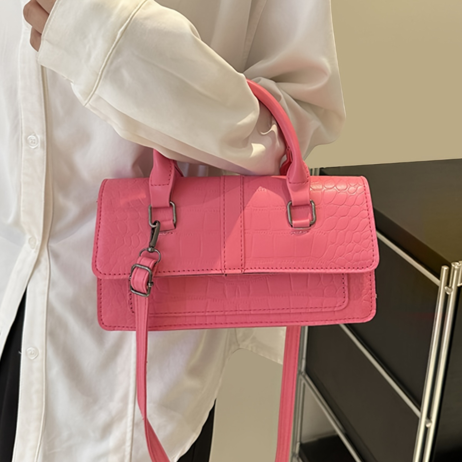 Bolso de hombro de cuero de PU con patrón de cocodrilo, bolso de verano de moda con asa superior y correa cruzada, bolso informal para mujer