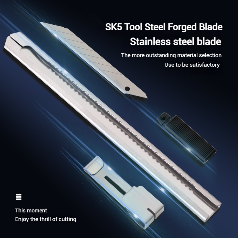 Cuchillo multiusos retráctil de acero inoxidable Deli con cuchillas a presión de 9 mm - Cortador de caja de herramientas de corte para uso en aficionados