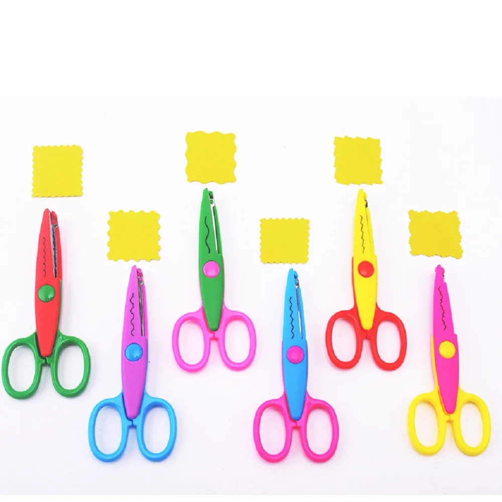 Tijeras minimalistas de encaje para niños, patrón ondulado dentado, cabeza redonda pequeña, tijeras especiales, herramienta de arte para estudiantes, papelería, 6 estilos