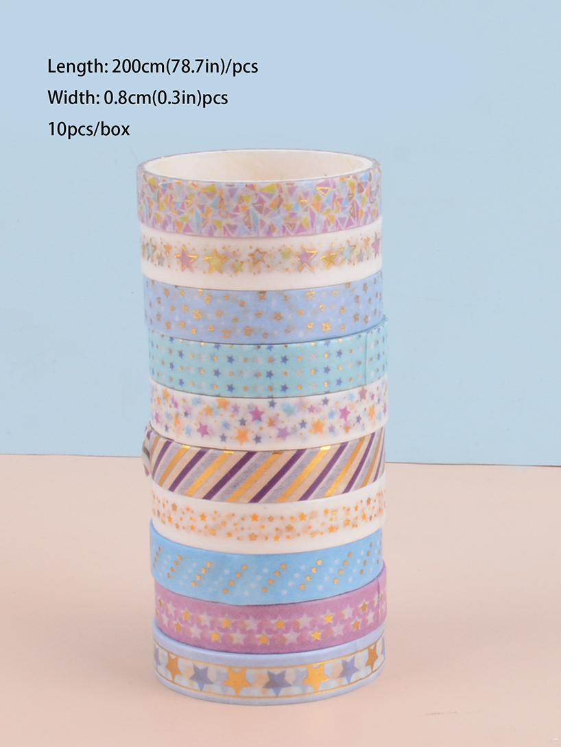 10 ม้วนดาว Washi เทปกาวตกแต่งเทปโรงเรียนวารสารอุปกรณ์ทองฟอยล์ Scrapbooking Kawaii เครื่องเขียน Masking เทป