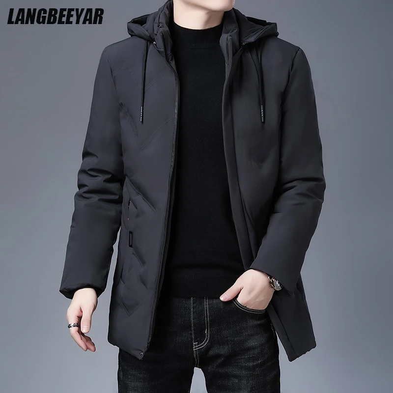 Top grade designer nova marca masculina parka jaqueta grossa casual moda blusão com capuz acolchoado bolha casacos longos roupas dos homens