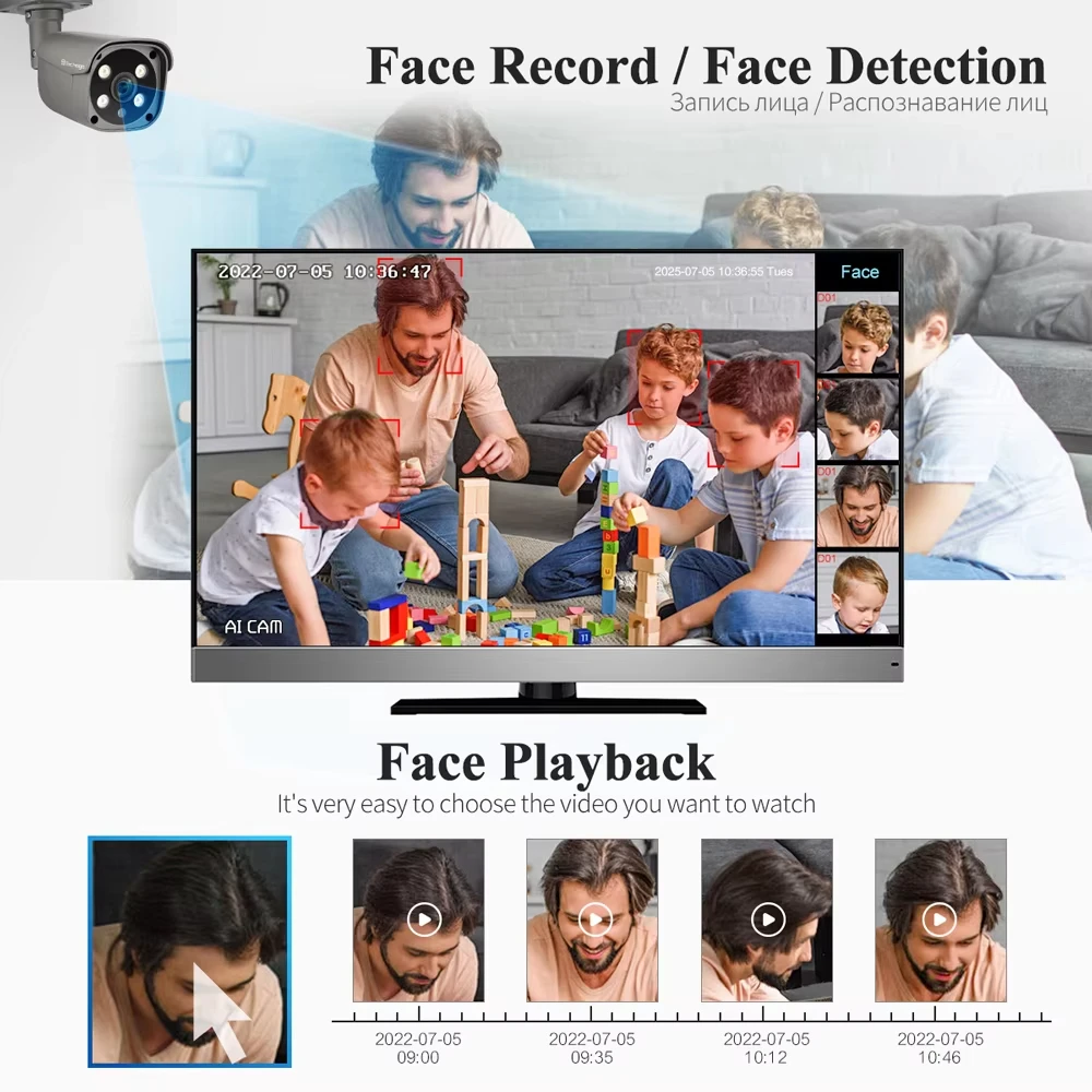 Techage 8CH 5MP 8MP 4K système de caméra POE Audio bidirectionnel coloré nuit intelligente AI détection de visage CCTV système de Surveillance vidéo ensemble