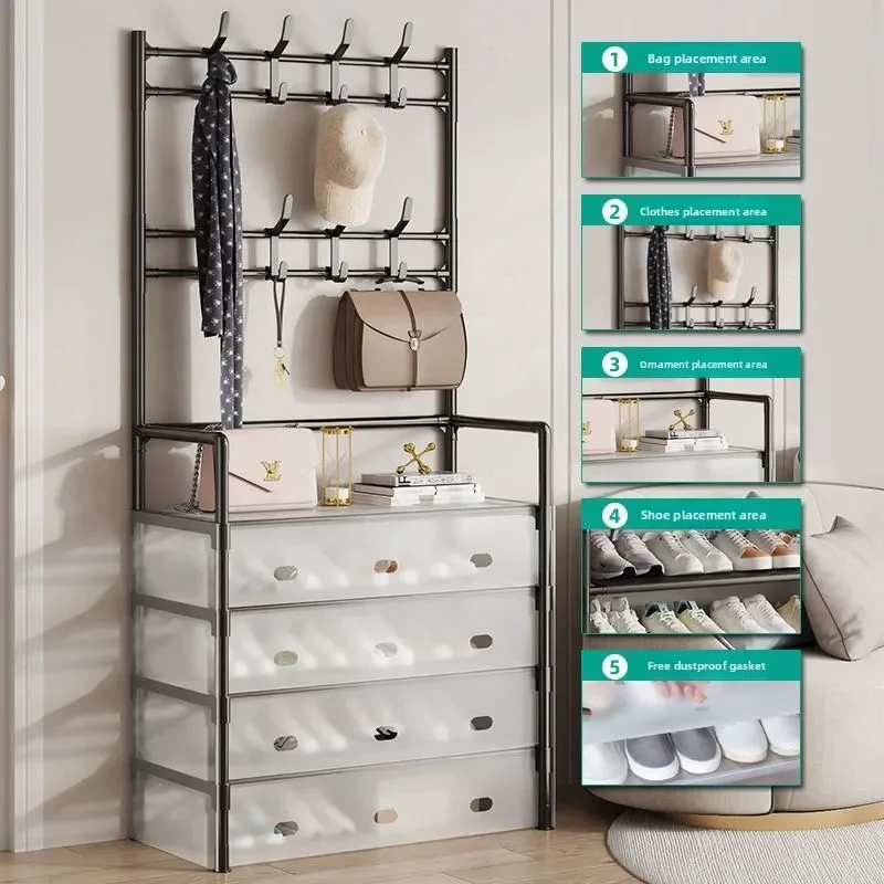 【Upgrade Thicken】Multi Functional Shoe And Hat Integrated Rack,Clothing And Hat Rack,Multi-layer Dust-proof Storage Rack,Cream
