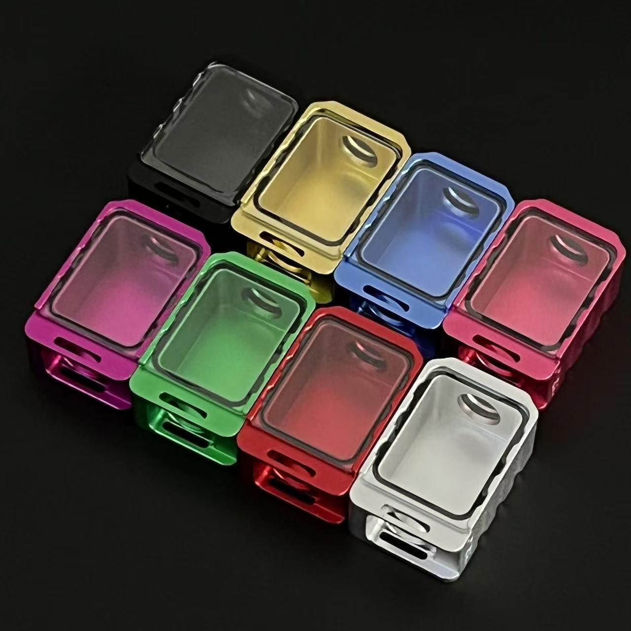 Neue Büro-BORO's kompatible bunte Aluminium-/Acryl-Ersatzbox mit Glasabdeckung, Dichtung, O-Ringe, Tanks, Zubehör, Padfolio