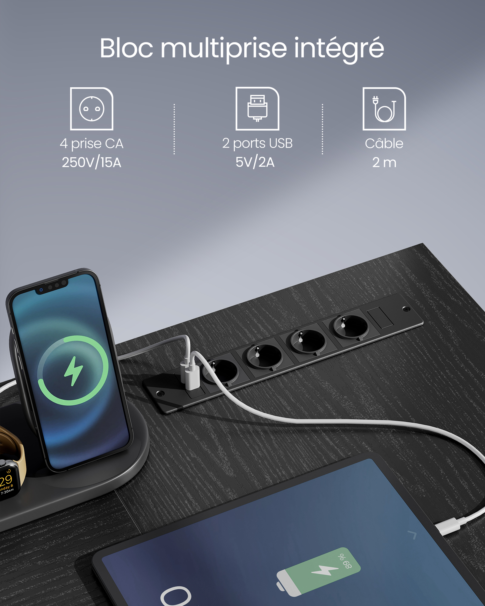 VASAGLE Bureau en L avec Multiprise, Bureau d’Angle, Bureau Informatique avec Rehausseur d’Écran, Bureau Gaming LED, 2 Tiroirs, 2 Ports USB, Facile à Monter, pour Bureau