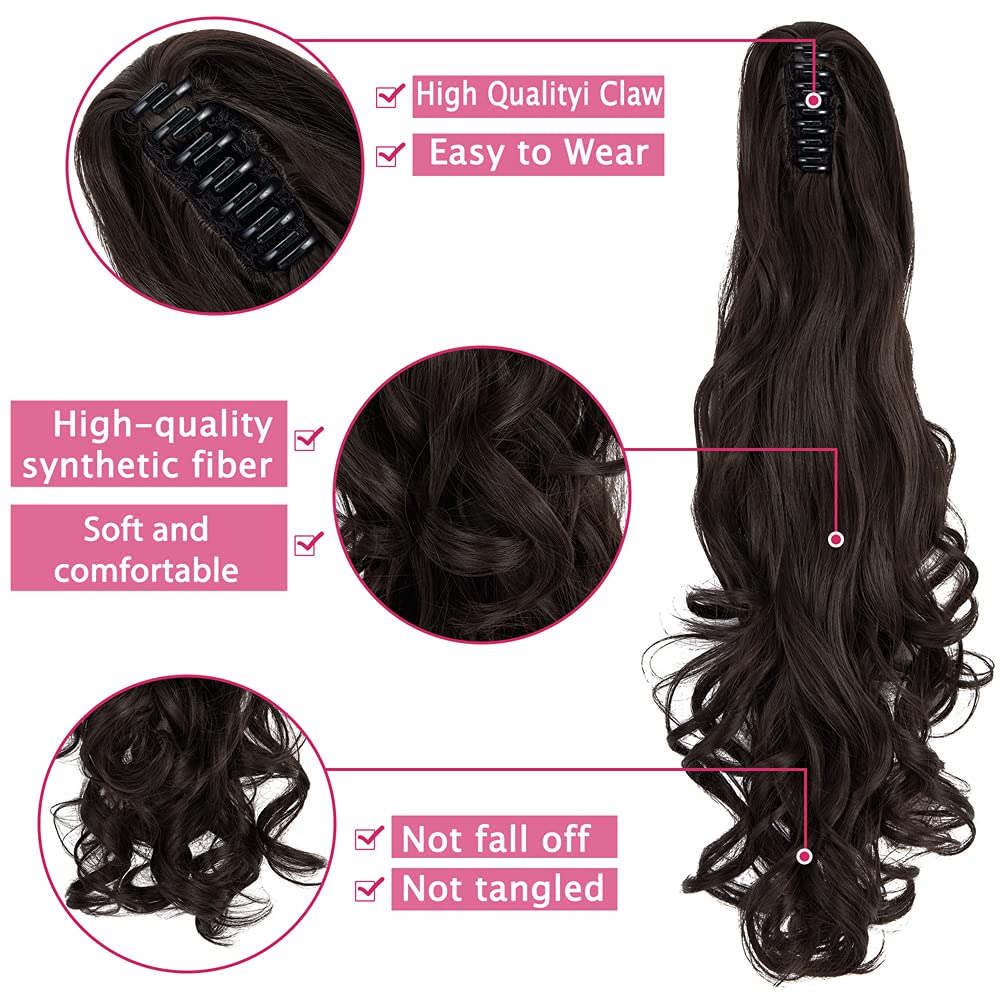 Extensions de prêle synthétiques multicolores de 24 pouces, très longues et moelleuses, ondulées, résistantes à la chaleur, pièces de bouclage pour femmes