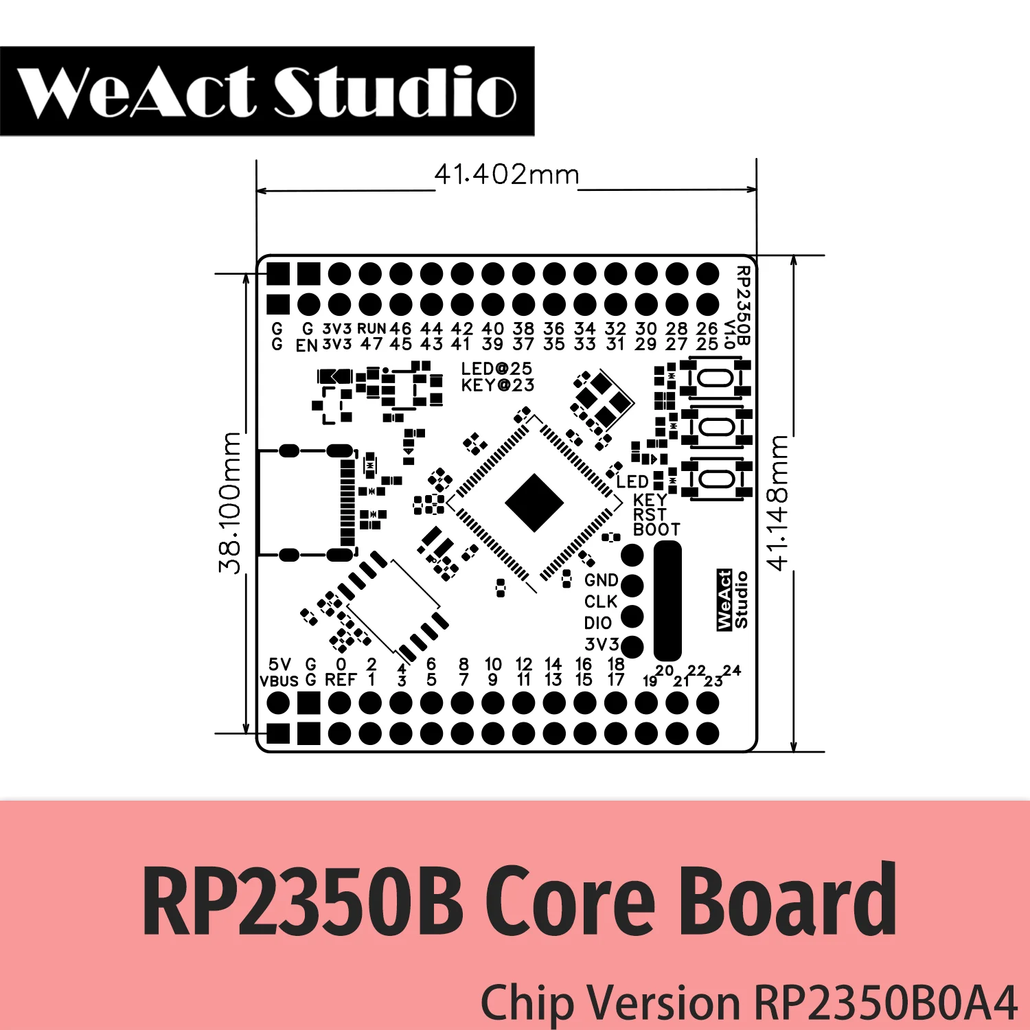 WeAct RP2350B  Raspberry Pi  RP2350B RISC-V Hazard3 520KByte SRAM 16MByte QSPI Flash 48GPIO All out  New version chip RP2350B0A4